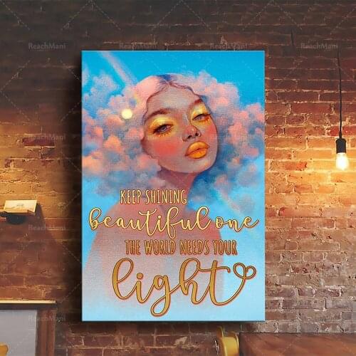 Beautiful brown girl canvas poster, keep the beautiful side, black girl poster, cloudy hair art, positive quote retro wall decor