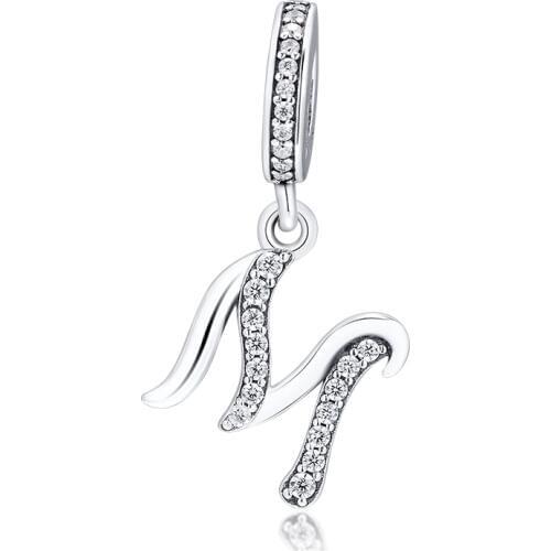 CKK New 925 Sterling Silver Zirconia Letter M Charms Metal Beads Fit Original Bracelet Necklace DIY Jewelry Making perles
