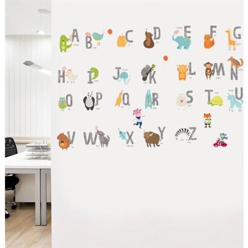 Cartoon animal English alphabet For Kids Room Decoration Home Bedroom kindergarten PVC Decor Mural Wall Art Decals