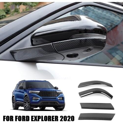 4pcs Carbon Fiber for Ford Explorer 2020 Body Side Mirror Strip Trim Stickers on The Car Auto Rearview Mirror Protective Sticker
