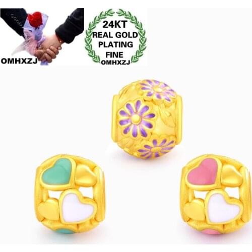 OMHXZJ CA298 Wholesale European Fashion Party Birthday Gift Hollow Flower Heart Bracelet DIY Accessories 24KT Gold Pendant Charm