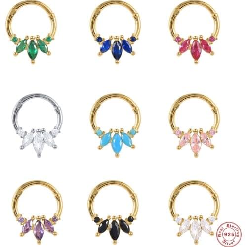 Aide 925 Sterling Silver Colored Pink Purple Oval Zircon Piercing Hoop Earrings For Women Ear Bone Buckle Cartilage Hoop Jewelry