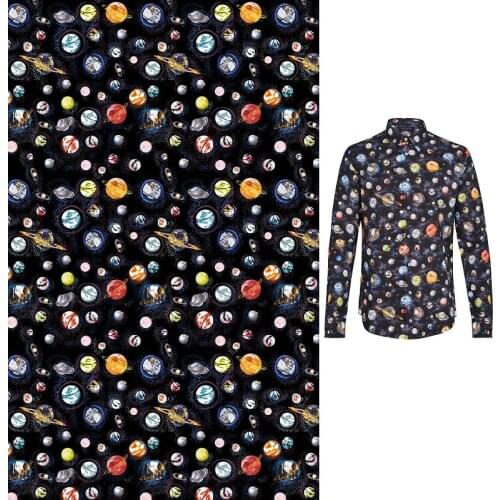 Customized new bright starry sky printing mens shirt fabric spring and autumn simulation silk cotton digital printing fabric