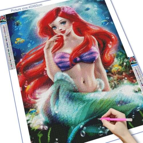 Full Diamond Painting Disney 5d Diy Fairy Tale Princess Jasmine, Ariel Rhinestone Inlaid Embroidery Brand Decorative Painting