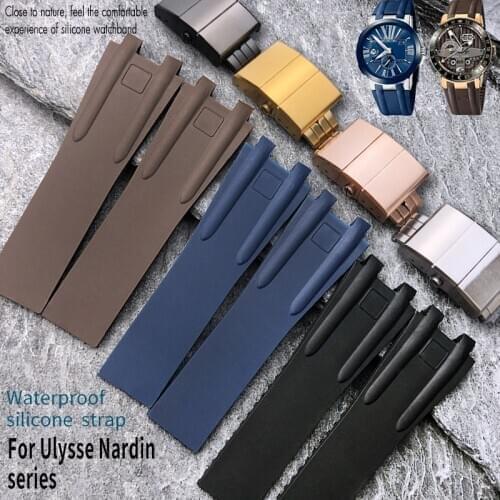 26mm * 20mm Silicone Rubber Watch Band Fit for Ulysse Nardin Black Blue Brown Waterproof Strap Steel Folding Buckle Wrist Tools