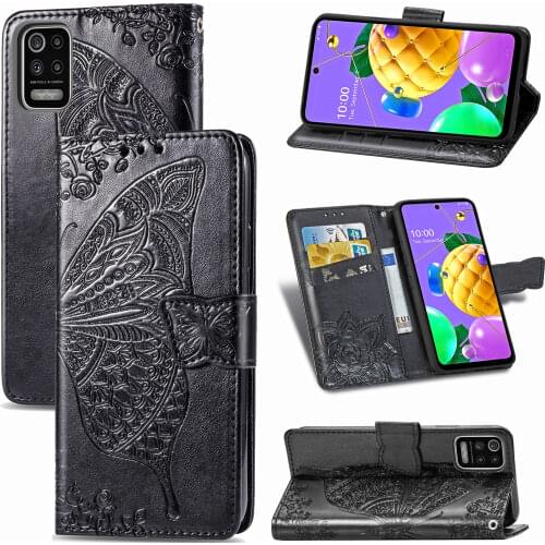Cute Butterfly Case for LG Q52 (6.6in) 2020 Cover Flip Leather Wallet Book Black Phone Bag LMQ520 LM-K520 LG520 Q520 52Q LGQ52