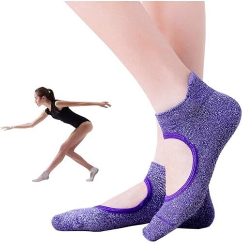 Silver Silk Yoga Socks Women Non-slip Open Back Floor Socks For Pilates Ballet Gym Yoga Sports