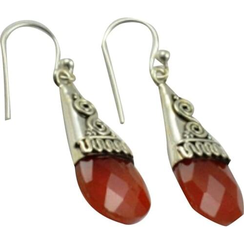 Lovegem Genuine Carnelian EARRINGS 925 Sterling Silver, 39mm, AE2121