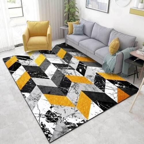 Modern Marble Geometry Splice Yellow and Black Living Room Bedside Carpet Cushion Customized
