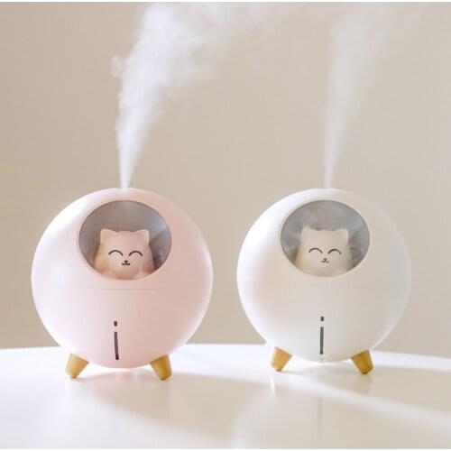 220ml Planet Cat Air Humidifier Ultrasonic Cool Mist Aroma Oil Diffuser Romantic Light USB Humidificador Household Desktop Spray