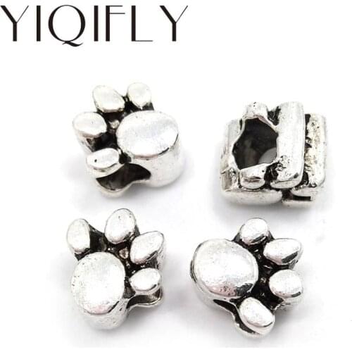 YIQIFLY Free shipping 2017 new 50pcs 11mm Bears paw shape antique silver color big hole alloy beads fit European bracelet DIY