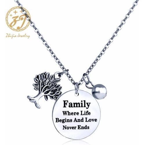 Zhijia Jewelry Stainless Steel Family Life Tree And pearl Pendant Chain Necklace Tag Necklaces Customized Logo Jewelry