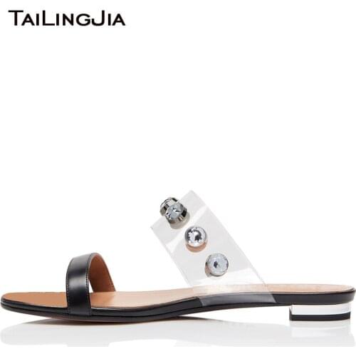 2018 Fashion Women Summer Crystal Transparent Studs Sandals Slipper Indoor Outdoor Fashion Slippers Ladies Flats Shoes Plus Size