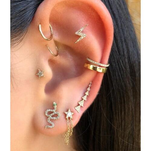 Real 925 sterling silver fashion mini snake earring with color cz paved ear for Russia cute Ear Stud Earring For Women lady girl