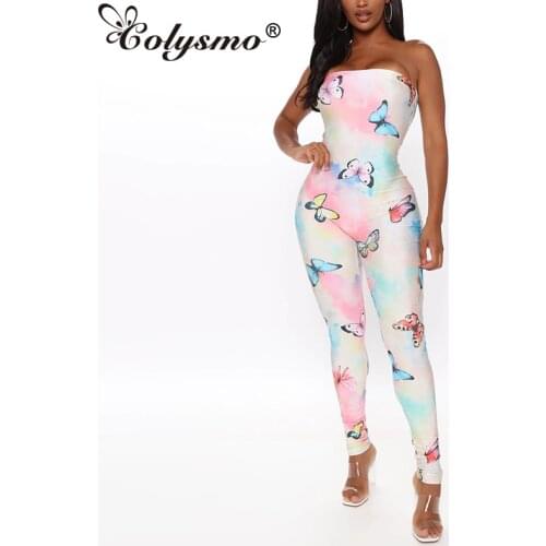 Colysmo Butterfly Print Streetwear Women Jumpsuit Summer Sexy Off Shoulder Bodycon Overalls Skinny Onesies Clubwear Outfits 2020
