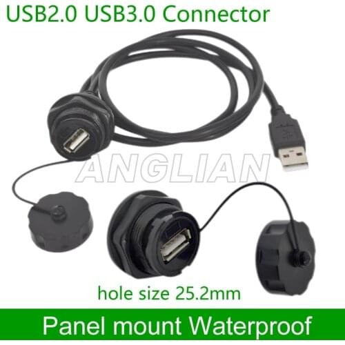 USB female socket plug Panel Mount adapter USB 2.0 3.0 Waterproof Connector IP67 extension cord connector With cap 1 unit