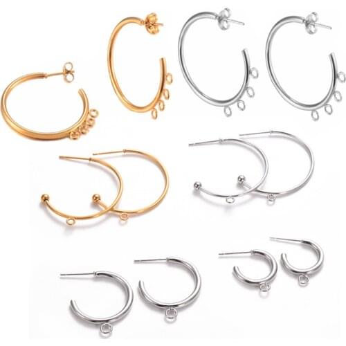 10pcs 14/20/25mm Gold/Silver Tone stainless steel post earring connector findings with loop diy jewelry making supplies Dropship