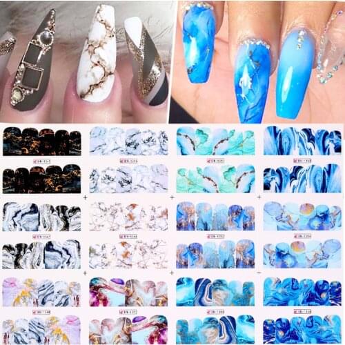 12pcs Gradient Marble Water Nail Stickers Flower Letter Leopard Cartoons Sliders For Nails Water Transfer Decals Decoration