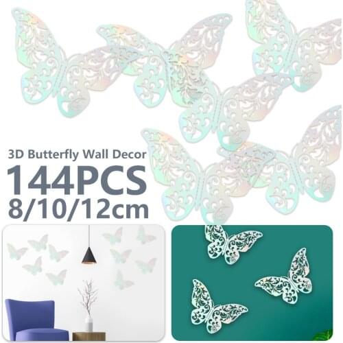 144pcs 3D Hollow Butterfly Wall Sticker Beautiful Butterfly for Kids Room Wall Decal Home Decoration Wedding Butterfly Sticker