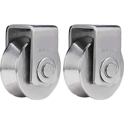 2Pcs 2 Inch V Type Pulley Roller 304 Stainless Steel Sliding Gate Roller Wheel Bearing for Material Handling and Moving