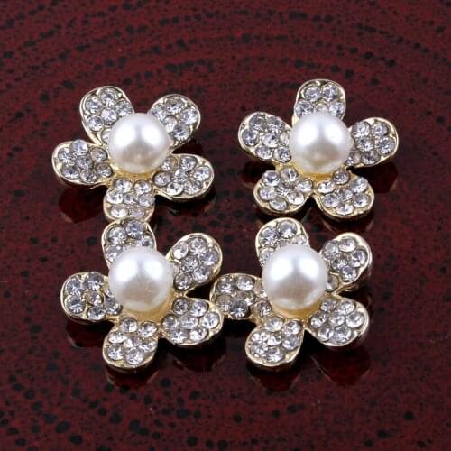30PCS Handmade Vintage Metal Decorative Buttons Crystal Pearl Flower Center Alloy Flatback Rhinestone Buttons Craft Supplies