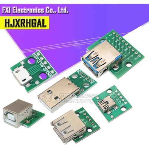 5PCS USB Male Connector / MINI MICRO USB to DIP Adapter 2.54mm 5pin Female Connector B Type USB2.0 Female PCB Converter