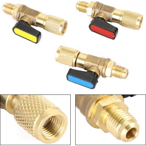 Artudatech 3pc HVAC A/C Straight Shut-Off Ball Valve Adapter For R134a R22 R12 R410a 1/4" High Quality