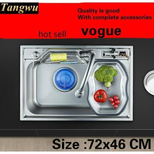 Free shipping Household vogue big kitchen single trough sink do the dishes 304 food-grade stainless steel hot sell 720x460 MM