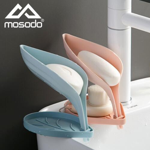 Mosodo bathroom double layer soap box kitchen drain shelf leaf shape tray bathroom gadget