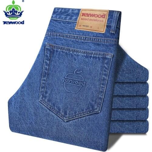 JEYWOOD Brand Classic 99%Cotton Jeans Men Business Spring Autumn Loose Straight Denim Pants Overalls Trousers Large size 40 42