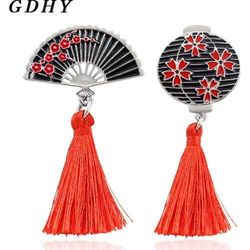 GDHY Plum Flower lantern And Fan Tassels Brooch Chinese Style Enamel Black lantern Fan Tassels Pins Badge For Woman Jewelry Gift