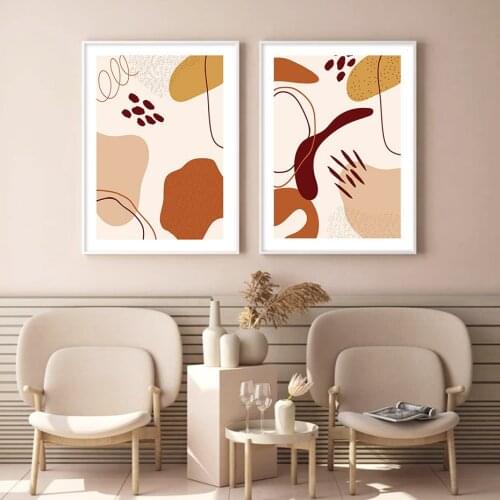 Abstract Line Pattern Spots Canvas Paintings Decorative Posters and Print Warm Tones Wall Art Picture for Living Room Home Decor