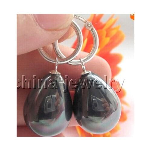 Beautiful black south sea shell pearl earring-925 >Lovely Fine Nobility Ladys Womens Earrings