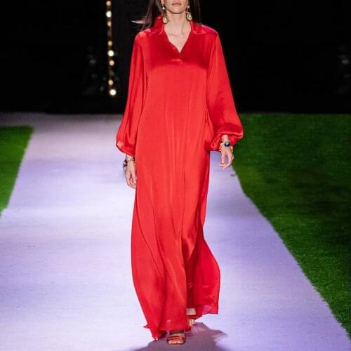 Red Dress Women Summer Sundress 2021 VONDA Sexy Lantern Sleeve Party Dresses Beach Bohemian Vestidos Long Robe Femme Plus Size