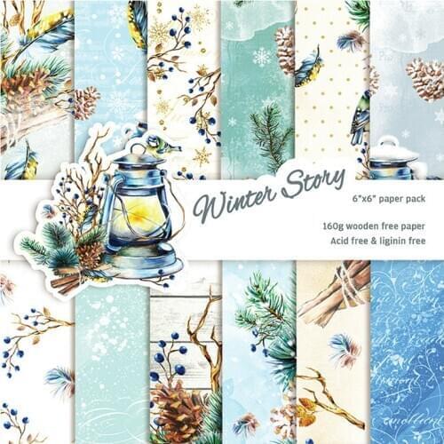 KSCRAFT 12pcs 6" Single-side Printed Winter Story pattern creative papercraft art paper handmade scrapbooking kit set books