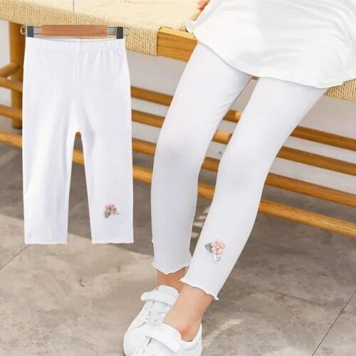 Summer Girls Leggings Childrens Thin Pants Spring Autumn 3-12Y Outer Wear Cotton Cropped Trousers Girls Baby Leggings