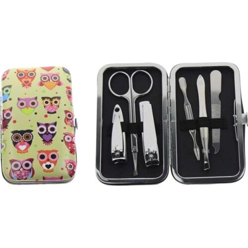 6 in 1 Owl Printed Manicura Manicure Kit Tool Set For Women Girl Kid Holiday Birthday Christmas Gift