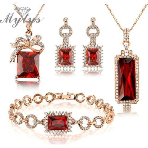 Mytys Rose Gold Red Crystal Jewelry Sets For Women High Quality Jewelry Gift for Wife N397