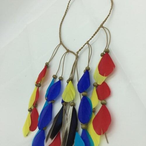 The Indian Feather Headband Headdress Hair Rope Headwear Tribal Hippie Handmade Hair Accessories for Women 29