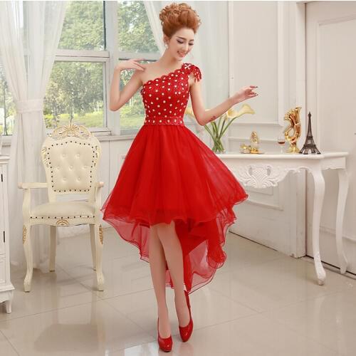 2020 new fashion ladies red tulle one shoulder dress plus size sexy high low bridesmaid dresses short front long back
