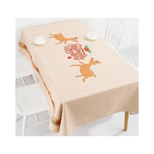 New year Christmas holiday gift elk coffee table cloth linen tablecloth cover towel thick antependium home decoration desk round