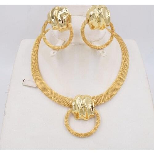 NEW DESIGN High Quality Ltaly 750 Gold color Jewelry Set For Women african beads jewlery fashion necklace set earring jewelry
