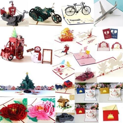 Christmas Car 3D Pop Up Greeting Cards Anniversary Wedding Birthday Holiday Postcard Invitations With Envelope Boy Father Gifts