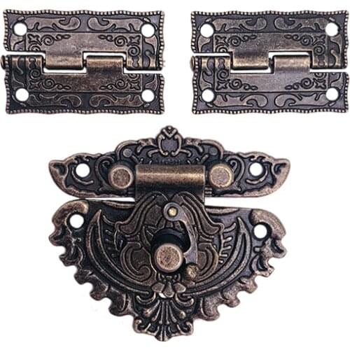 2Pc Antique Bronze Cabinet Hinges with DIY Jewelry Wooden Box Toggle Hasp Latch Clasp Vintage Hardware Set Furniture Accessories