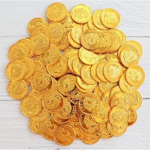 Pirate Gold Coins Plastic Set of 100,Play Gold Treasure Coins for Play Favor Par F3ME