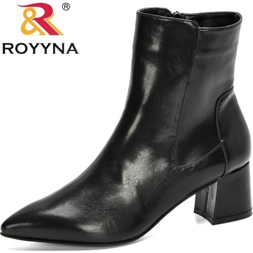 ROYYNA 2020 New Designers Popular Style Autumn Winter Ankle Boots Women Western Boots Woman High Heel High Top Boots Feminimo