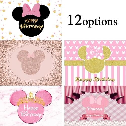 Sensfun Cartoon Pink Girl Birthday Party Backdrops Princess Mouse Photographic Background Photo Studio Props Photocall Banner