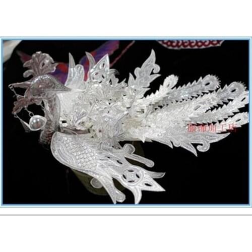 Silver Phoenix Crown Hairpin Traditional Hair Stick Phoenix Wedding Hair Accessories For Brides China Miao Clothing Accessories