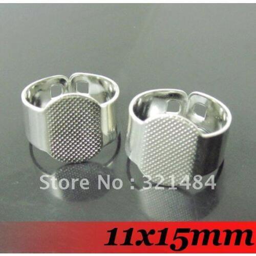 Silver Plated Tone Metal 300pcs With 11x15mm Flat Gule Pad Jewelry DIY Ring Base Ring Blanks and Tray findings