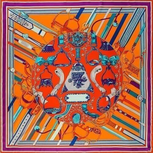 130cm New Twill Silk Scarf Fashion Design Bandana Chain Printing Scarf Women Shawls Luxury Brand Silk Scarves Women Wrap